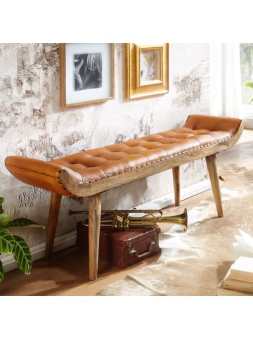 KADIMA DESIGN Sitzbank Echtleder / Massivholz Bank 125x50x38 cm Chesterfield,