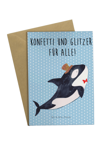 Mr. & Mrs. Panda Beileidskarte Orca Zylinder mit Spruch in Blau Pastell