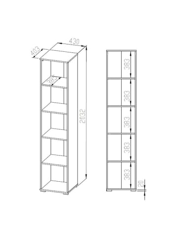 Feldmann-Wohnen Bücherregal Optimal Sonoma Eiche hell 43 / 41 / 204cm