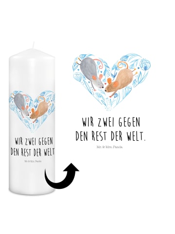 Mr. & Mrs. Panda Kerze Mäuse Herz mit Spruch in Weiß