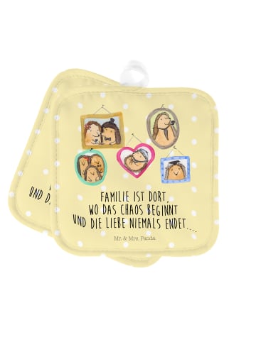 Mr. & Mrs. Panda Topfhandschuhe Igel Familie mit Spruch in Gelb Pastell