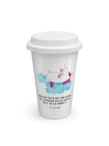Mr. & Mrs. Panda Kaffeebecher To Go Einhorn Verliebt mit Spruch in Weiß