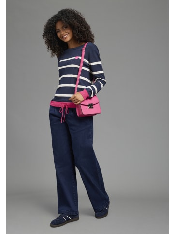 Laura Scott Strickpullover in marine-weiß-rosa gestreift