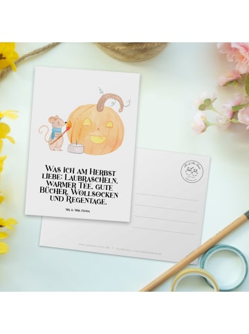 Mr. & Mrs. Panda Ansichtskarte Kürbis Maus mit Spruch in Weiß