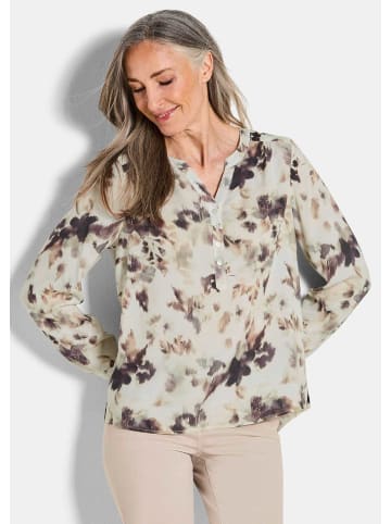 GOLDNER Kurzgröße:  Blusenshirt Florale Druckbluse mit V-Ausschnitt in beige / gemustert