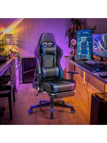 COSTWAY Gaming Stuhl mit RGB-LED-Leuchten in Blau