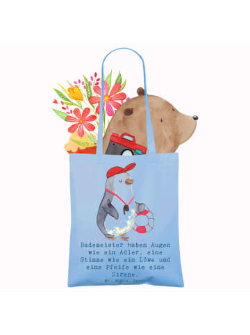 Mr. & Mrs. Panda Jutetasche Bademeister Superheld mit Spruch in Sky Blue