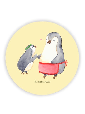 Mr. & Mrs. Panda Rund Magnet Pinguin mit Kind ohne Spruch in Gelb Pastell