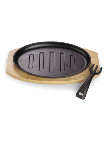 Echtwerk 2 tlg. Set Servierpfännchen aus Gusseisen inkl. Servierbrett in Schwarz