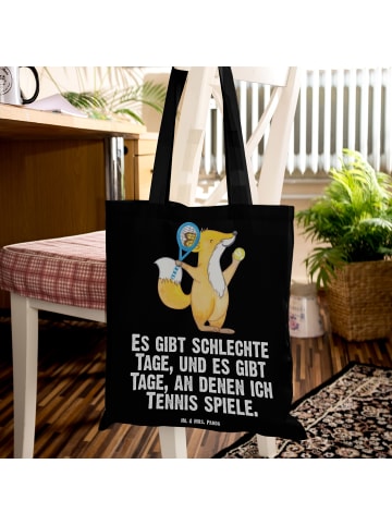 Mr. & Mrs. Panda Jutebeutel Fuchs Tennis spielen mit Spruch in Schwarz