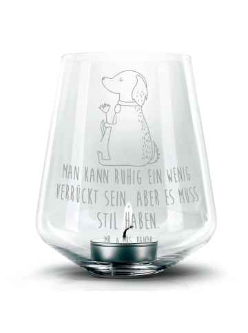 Mr. & Mrs. Panda Gravur Windlicht Hund Blume mit Spruch in Transparent