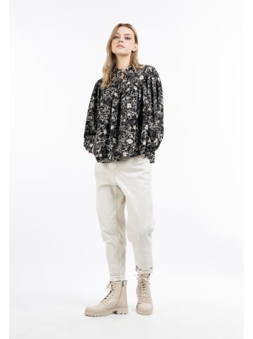 DreiMaster Damen Langarmbluse in Schwarz Mehrfarbig