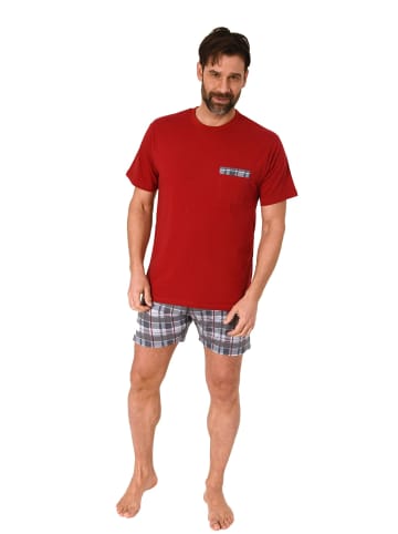 NORMANN Schlafanzug kurzarm Shorty mit karierter Jersey Hose in rot