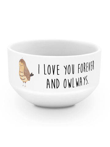 Mr. & Mrs. Panda Müslischale Eule Zufrieden mit Spruch in Weiß