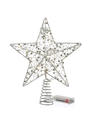 MARELIDA LED Christbaumspitze Stern mit Perlen Batterie Timer H: 29cm in silber