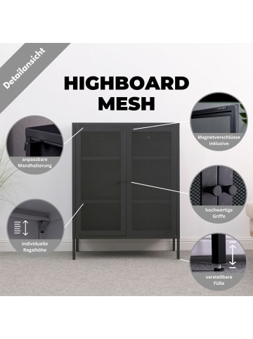 Mein-Regal Highboard Mesh aus Metall mit Meshtüren in Schwarz