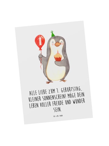 Mr. & Mrs. Panda Postkarte 1. Geburtstag Sonnenschein mit Spruch in Weiß
