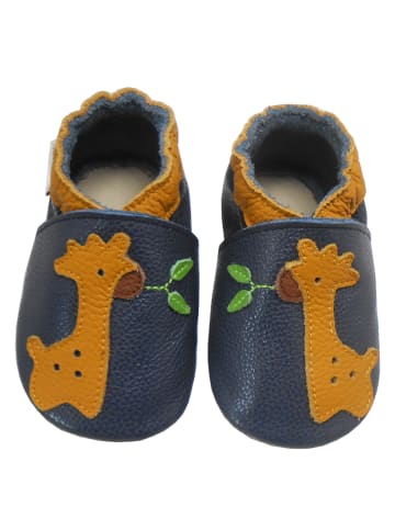 Yalion Leder-Krabbelschuhe "Giraffe" in Dunkelblau
