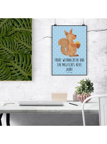 Mr. & Mrs. Panda Poster Eichhörnchen Weihnachten mit Spruch in Blau Pastell