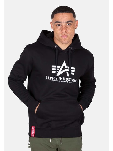 Alpha Industries Hoodie Logoprint Kängurutasche Rippbündchen in Schwarz