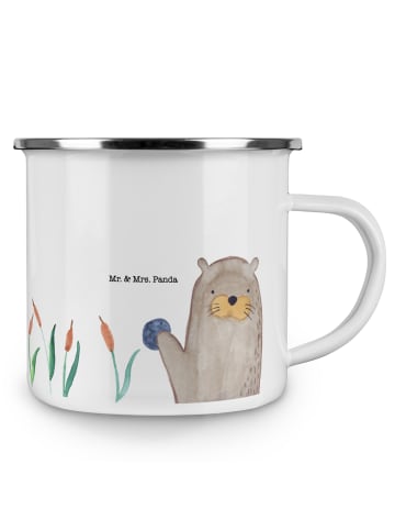 Mr. & Mrs. Panda Camping Emaille Tasse Otter Stein ohne Spruch in Weiß