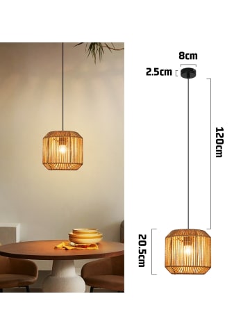 ZMH Pendelleuchte 1-flammige E27 in schwarz Laterne Design Vintage Rattan