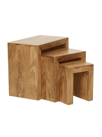 FineBuy Beistelltisch in Braun / Akazie / 30x45x50