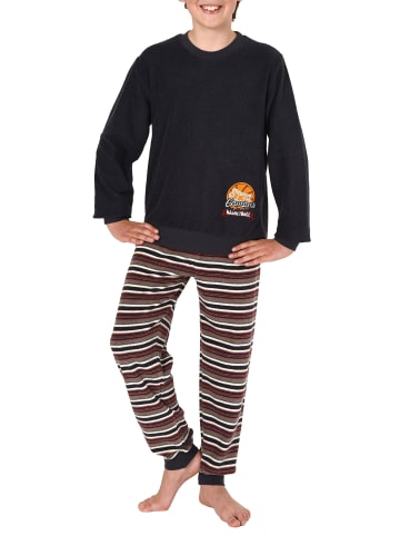 NORMANN Frottee Pyjama langarm Bündchen und Stickerei - 50707 in anthrazit