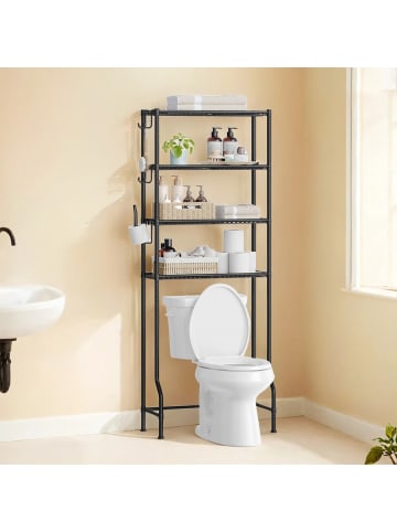 SONGMICS Badregal Badezimmerregal Dalten in Schwarz - (B)63 x (H)176 x (T)30 cm