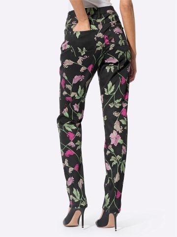 creation L 5-Pocket-Hose in schwarz-mauve-bedruckt
