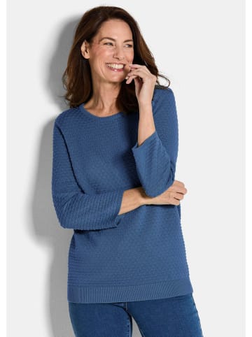 GOLDNER Kurzgröße:  Strickpullover Halbarm Baumwollpullover mit Struktur in royalblau