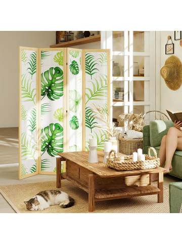 HOMCOM Paravent-160L x 1,8B x 170H cm-Naturholz+Grün