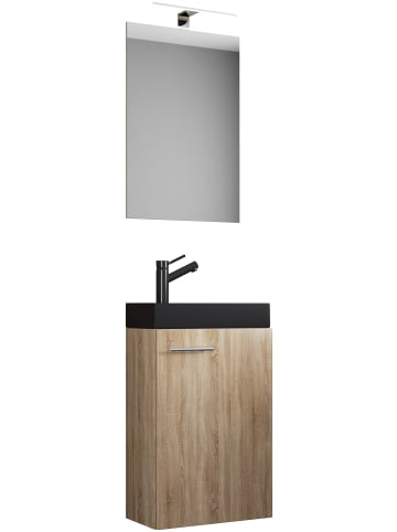 VCM  3tlg Waschtisch Slito SP Toilette schmal Schwarz in Sonoma-Eiche