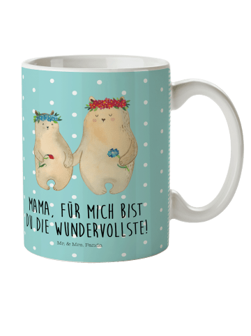 Mr. & Mrs. Panda Plastikbecher Bären mit Blumenkranz mit Spruch in Türkis Pastell