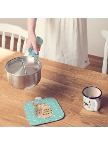 Mr. & Mrs. Panda Topfuntersetzer Eule Federschmuck ohne Spruch in Türkis Pastell