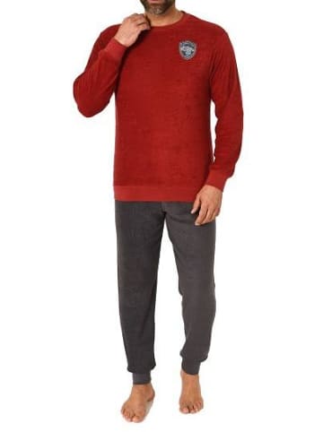 NORMANN langarm Frottee Pyjama Rundhalsschnitt & Bündchen - 82464 in rot