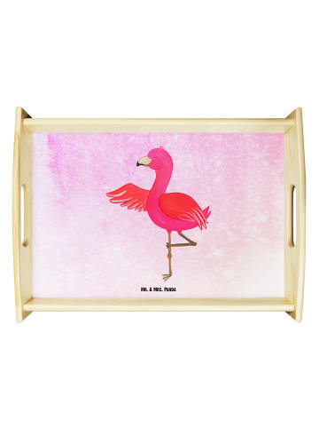 Mr. & Mrs. Panda Holztablett Flamingo Yoga ohne Spruch in Aquarell Pink