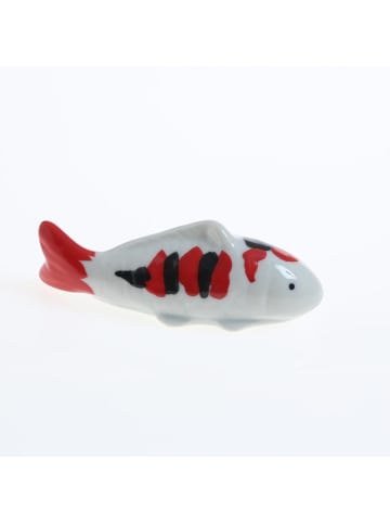 MARELIDA Teichdeko Fisch für Aquarium schwimmend Porzellan L: 10cm in weiß, rot