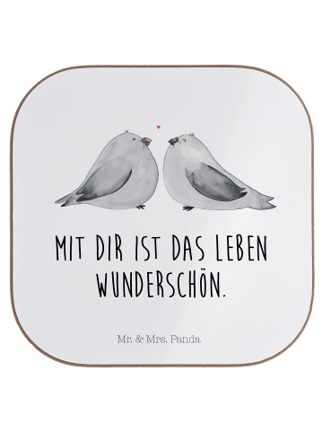 Mr. & Mrs. Panda Untersetzer Turteltauben Liebe mit Spruch in Weiß