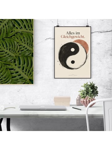 Plakat Yin-Yang minimalistisch Design mit Spruch in Weiß