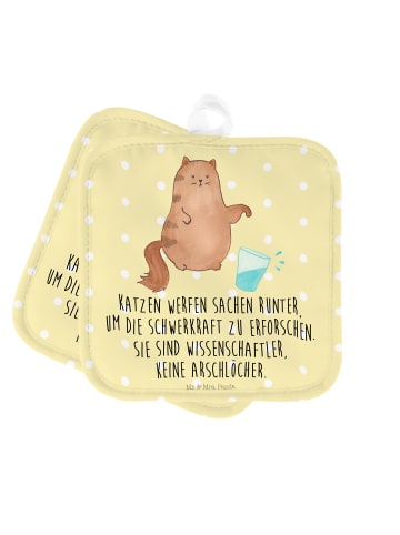 Mr. & Mrs. Panda 2er Set Topflappen  Katze Wasserglas mit Spruch in Gelb Pastell