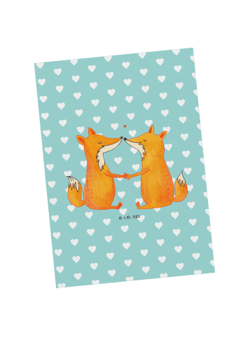 Mr. & Mrs. Panda Postkarte Füchse Liebe ohne Spruch in Türkis Pastell