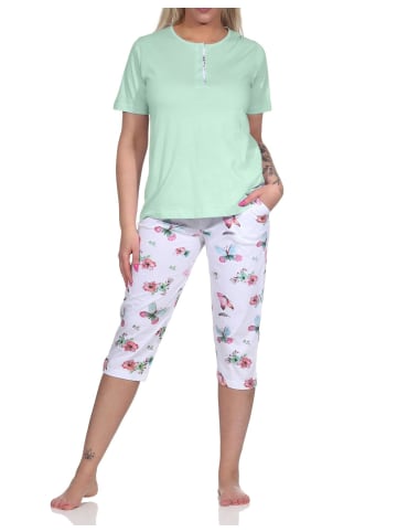 NORMANN Capri Schlafanzug kurzarm floraler Print in helltürkis