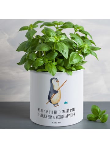 Mr. & Mrs. Panda Pflanzkübel Pinguin Angler mit Spruch in Weiß