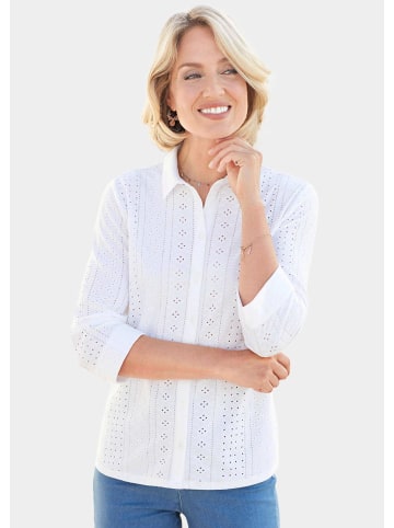 GOLDNER Jerseybluse Hemdkragenbluse aus feiner Spitze mit Elasthan in weiß