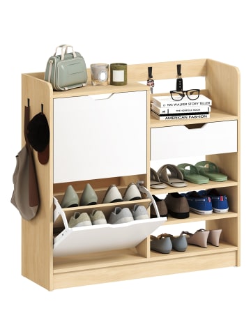 HOMCOM Schuhschrank-93L x 30B x 90H cm-Naturholz