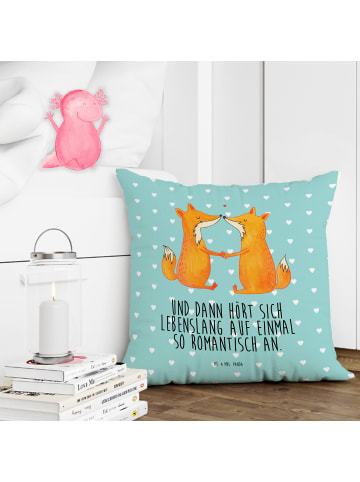 Mr. & Mrs. Panda Kissen Füchse Liebe mit Spruch in Türkis Pastell