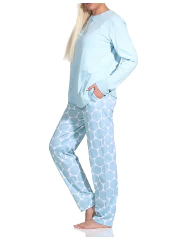NORMANN Schlafanzug langarm Pyjama Hose Tupfen Punkte - 75701 in hellblau