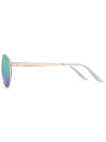 styleBREAKER Piloten Sonnenbrille in Gold / Grün-Blau-Lila verspiegelt