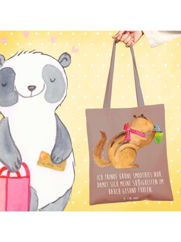 Mr. & Mrs. Panda Tote Bag Eichhörnchen Smoothie mit Spruch in Braun Pastell